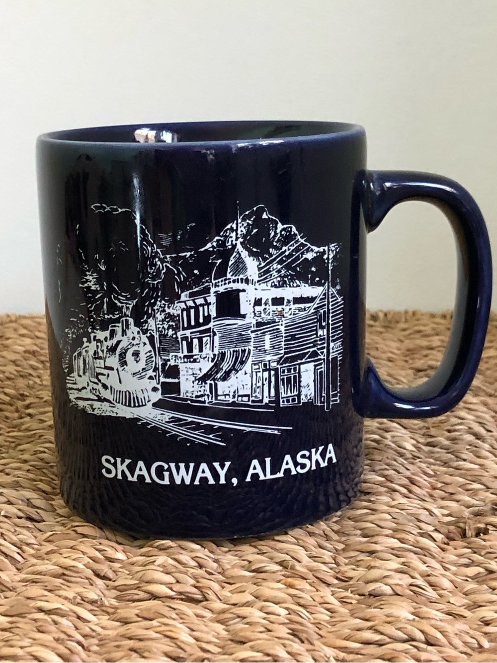 Vintage Kiln Craft Skagway Alaska Navy Blue Souvenir Coffee Stoneware Mug